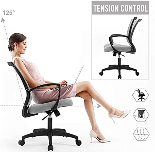 Ergonomic Adjustable Office Chair Desk Chair Mesh Computer Chair Swivel Mesh Chair Mid Back with Lumbar Support&Armrests,Executive Task Chair Rolling Swivel Chair for Work Gaming Home(Grey)