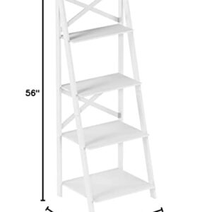 Lavish Home 4-Tier Ladder Bookshelf – Freestanding Wooden Bookcase – X-Back Frame and Leaning Look Decorative Shelves for Home and Office (White) Set of 1