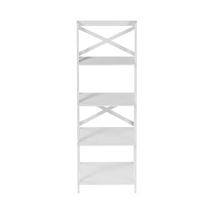 Lavish Home 4-Tier Ladder Bookshelf – Freestanding Wooden Bookcase – X-Back Frame and Leaning Look Decorative Shelves for Home and Office (White) Set of 1