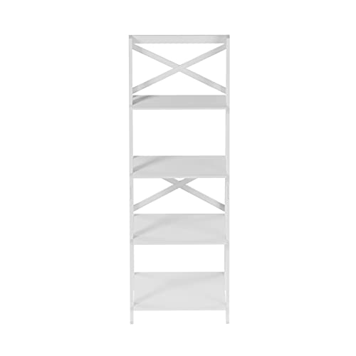 Lavish Home 4-Tier Ladder Bookshelf – Freestanding Wooden Bookcase – X-Back Frame and Leaning Look Decorative Shelves for Home and Office (White) Set of 1