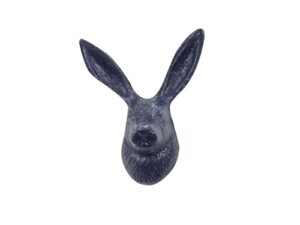 handcrafted nautical decor rustic dark blue cast iron decorative rabbit hook 5"