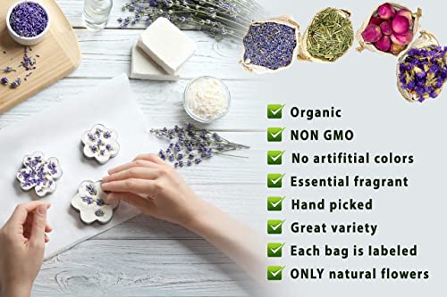 16 Bags Dried Flowers for Soap Making, Dried Flowers for Candle Making, Soap Flowers and Dried Herbs for Candle Oil, Bath Bombs. Essential Fragrant – The Best Variety of Grade A Flowers