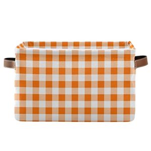 susiyo orange checkered plaid storage bins, 14 x 10 inch canvas storage basket for shelves closet organizing - 1 piece