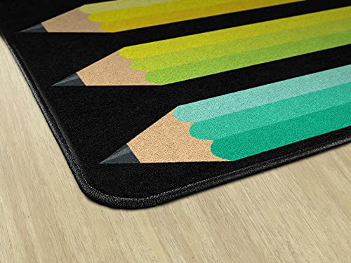 Flagship Carpets Schoolgirl Style Stylish Black & White Brights Pencil Classroom Area Rug for Indoor Classroom Learning or Kid Bedroom Educational Play Mat, 7'6" x 12', Multi