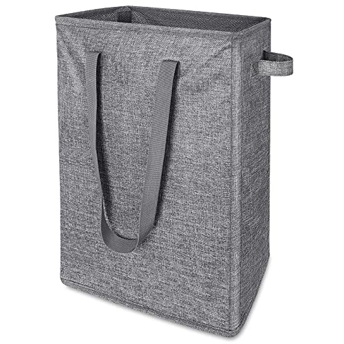 AllMyHomy Slim Laundry Hamper 45L, Tall Narrow Laundry Basket, Small Laundry Bin, Clothes Hampers Rectangle, Thin Laundry Storage Bin Skinny, Collapsible Laundry Bag, Clothes Baskets Organizer (Grey)