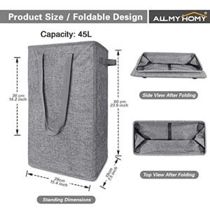 AllMyHomy Slim Laundry Hamper 45L, Tall Narrow Laundry Basket, Small Laundry Bin, Clothes Hampers Rectangle, Thin Laundry Storage Bin Skinny, Collapsible Laundry Bag, Clothes Baskets Organizer (Grey)