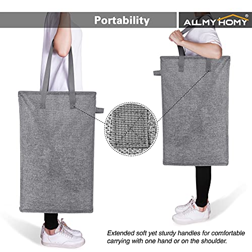 AllMyHomy Slim Laundry Hamper 45L, Tall Narrow Laundry Basket, Small Laundry Bin, Clothes Hampers Rectangle, Thin Laundry Storage Bin Skinny, Collapsible Laundry Bag, Clothes Baskets Organizer (Grey)