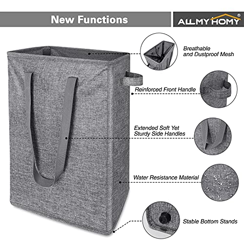 AllMyHomy Slim Laundry Hamper 45L, Tall Narrow Laundry Basket, Small Laundry Bin, Clothes Hampers Rectangle, Thin Laundry Storage Bin Skinny, Collapsible Laundry Bag, Clothes Baskets Organizer (Grey)