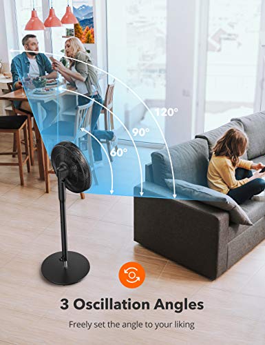 Oscillating Fan, Pedestal Fan with Remote Control, Quiet 9 Speed Levels 9-Hour Timer 3 Wind Modes 14-inch Adjustable Height, Electric Cooling Floor Fan for Bedroom, Standing Fan for Home Indoor Use