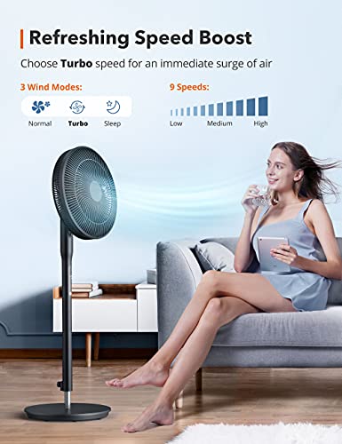 Oscillating Fan, Pedestal Fan with Remote Control, Quiet 9 Speed Levels 9-Hour Timer 3 Wind Modes 14-inch Adjustable Height, Electric Cooling Floor Fan for Bedroom, Standing Fan for Home Indoor Use