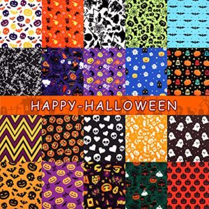 20 pieces 10 x 10 inch halloween fabric quilting bat pumpkin skull print patchwork squares craft bundle mixed pattern fabric halloween theme decorative fabric for diy halloween decor (chic style)