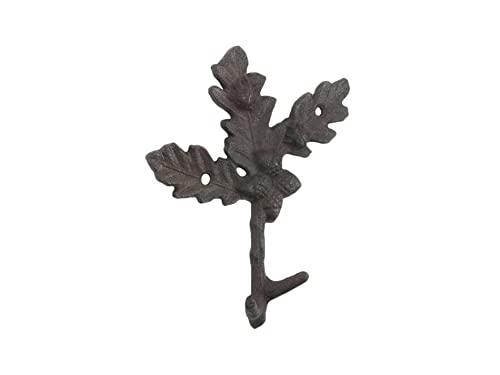 Handcrafted Nautical Decor Cast Iron Oak Tree Leaves with Acorns Decorative Metal Tree Branch Hooks 6.5"