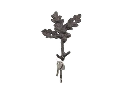 Handcrafted Nautical Decor Cast Iron Oak Tree Leaves with Acorns Decorative Metal Tree Branch Hooks 6.5"