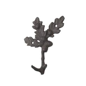 Handcrafted Nautical Decor Cast Iron Oak Tree Leaves with Acorns Decorative Metal Tree Branch Hooks 6.5"