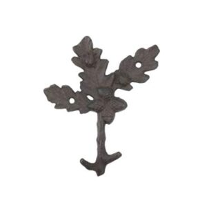 Handcrafted Nautical Decor Cast Iron Oak Tree Leaves with Acorns Decorative Metal Tree Branch Hooks 6.5"