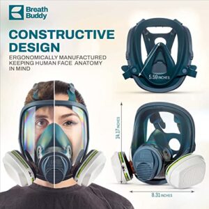 BREATH BUDDY Full Face Respirator Mask | Reusable Professional Gas Mask Protection Against Toxic Gases, Chlorine, Ammonia & More | Perfect for Chemical Industry, Mining and Industrial Projects