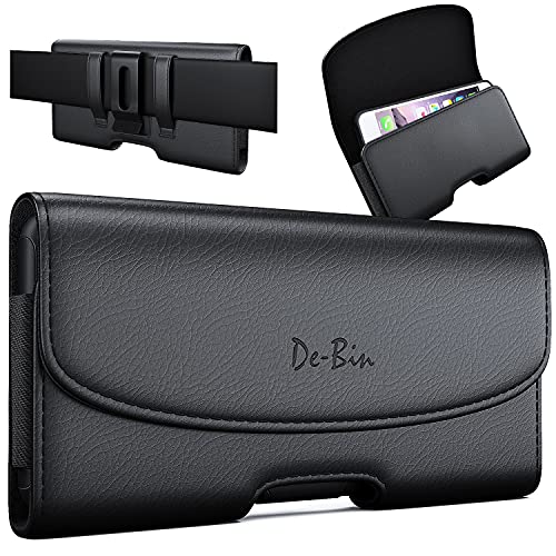 DeBin Case for Galaxy S23 S22 S21 S20 S10 S9 S8 Note 10 A10e A01 Leather Cell Phone Belt Holster Case with Belt Clip Carrying Pouch Cover Holder (Fits Samsung Phone Models with Protective Case) Black