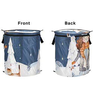 Landscape Christmas Tree Pop Up Laundry Hamper Collapsible with Lid Dirty Clothes Hamper Laundry Basket Storage Baskets Organizer for Laundromat, Dorm, Apartment