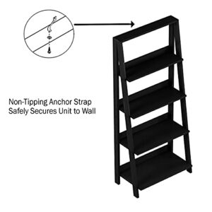 Lavish Home 4-Tier Ladder Bookshelf – Freestanding Wooden Living Room Shelves – Decorative Bookcases for Home and Office (Black) Set of 1