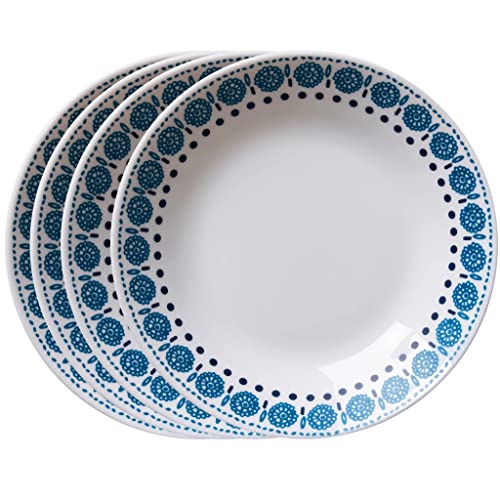 Corelle MilkGlass 4-Piece (23 Oz) 8.5" Pasta Bowl Plate Set, Higher Rimmed Glass Dinnerware For Pasta Salad Meal, Graphic Stitch