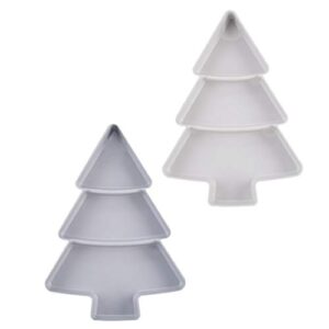 angoily christmas plastic serving tray platter - 2 pcs christmas tree shape white plastic divided appetizer serving tray candy snack salad desserts dried fruit nuts plate for home office party