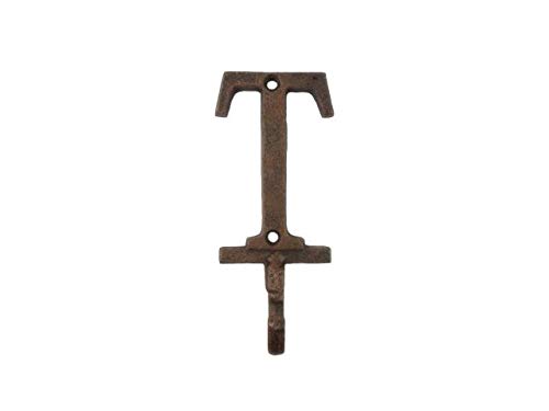 Handcrafted Nautical Decor Rustic Copper Cast Iron Letter T Alphabet Wall Hook 6"