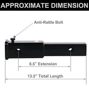 REYSUN Receiver Tube 864336 Trailer Hitch Extender 8-1/2 inch Extension, Fits 2 inch Hitch Receiver, 3,500lbs G.T.W, Hitch Pin and Clip Included…