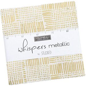 Moda Fabrics Whispers Metallic Charm Pack by Studio M; 42-5 Inch Precut Fabric Quilt Squares, Assorted, 5 Inches, 33550PPM