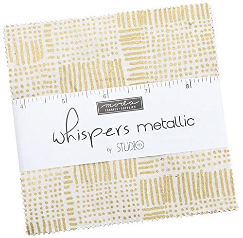 Moda Fabrics Whispers Metallic Charm Pack by Studio M; 42-5 Inch Precut Fabric Quilt Squares, Assorted, 5 Inches, 33550PPM