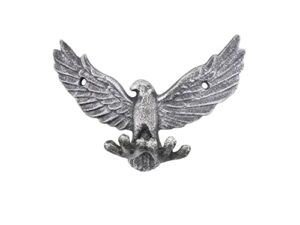 handcrafted nautical decor rustic silver cast iron flying eagle decorative metal talons wall hooks 6"