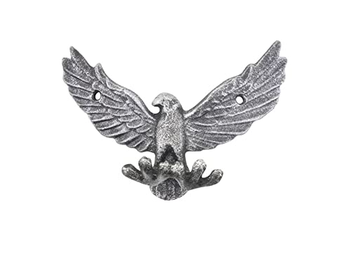 Handcrafted Nautical Decor Rustic Silver Cast Iron Flying Eagle Decorative Metal Talons Wall Hooks 6"