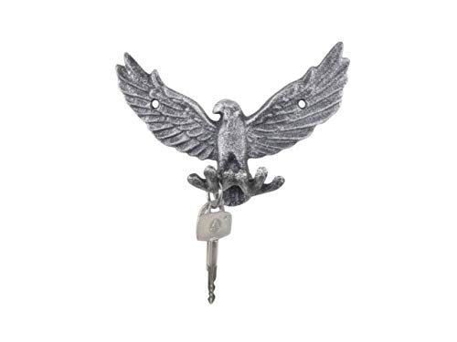 Handcrafted Nautical Decor Rustic Silver Cast Iron Flying Eagle Decorative Metal Talons Wall Hooks 6"