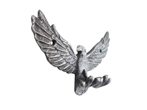 Handcrafted Nautical Decor Rustic Silver Cast Iron Flying Eagle Decorative Metal Talons Wall Hooks 6"