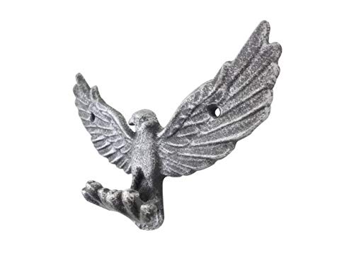 Handcrafted Nautical Decor Rustic Silver Cast Iron Flying Eagle Decorative Metal Talons Wall Hooks 6"