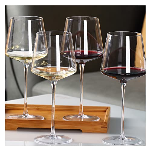 Physkoa Wine glasses set of 4 - Modern wine glasses with tall long stem, Crystal Square wine glasses with flat bottom,Big wine glasses for full-bodied wine,Wine gifts for Wedding,Bridal Shower 21OZ