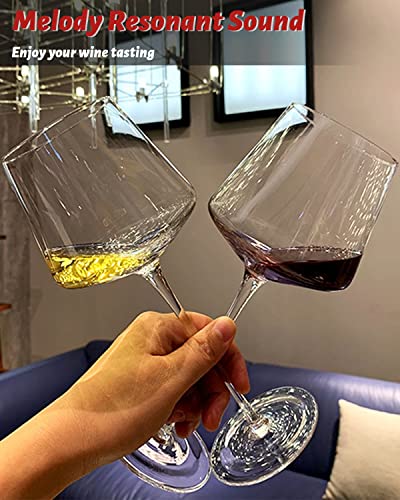 Physkoa Wine glasses set of 4 - Modern wine glasses with tall long stem, Crystal Square wine glasses with flat bottom,Big wine glasses for full-bodied wine,Wine gifts for Wedding,Bridal Shower 21OZ