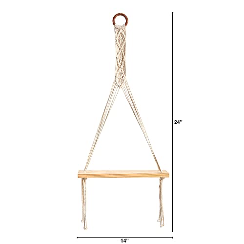 14in. x 24in. Handmade Macrame Wall Hanging with Wooden Shelf