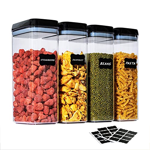 Extra Large Airtight Food Storage Container with Lids Updated BPA-Free Clear Plastic Kitchen Organization Pantry Organization and Storage for Spaghetti, Cereal & Flour Pasta Containers 4 PCS 2.82QT