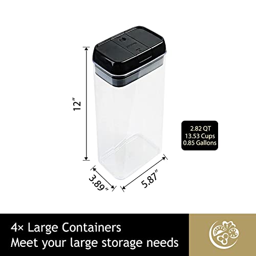 Extra Large Airtight Food Storage Container with Lids Updated BPA-Free Clear Plastic Kitchen Organization Pantry Organization and Storage for Spaghetti, Cereal & Flour Pasta Containers 4 PCS 2.82QT