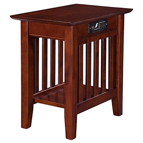 Home Square 2 Piece Mission Charger Chair Side Table Set in Walnut