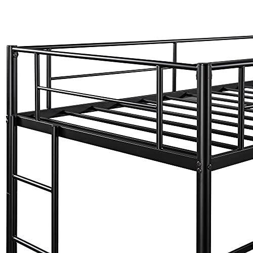 Olela Twin Over Twin Metal Bunk Beds with Trundle,2 Ladders for Boys Girls Adults,Convertible Bunk Beds for Kids Teens (Black)