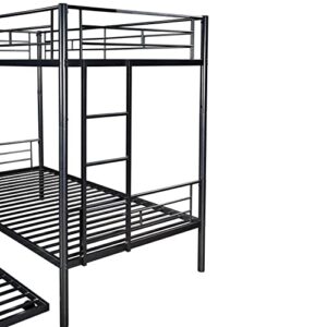 Olela Twin Over Twin Metal Bunk Beds with Trundle,2 Ladders for Boys Girls Adults,Convertible Bunk Beds for Kids Teens (Black)