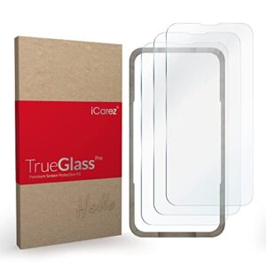 icarez tempered glass screen protector for iphone 14 plus iphone 13 pro max 6.7 inches 2021 [3-pack] tray installation case friendly easy apply