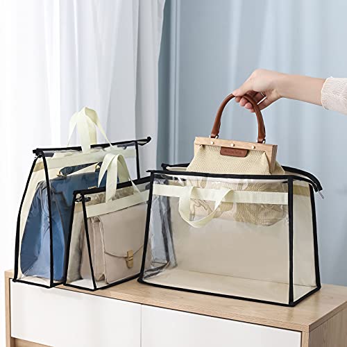 Interesse 9 Pack Dust Bags for Handbags, Clear Handbag Storage, Purse Storage Organizer for Closet, Purse Cover Hanging Closet Organizer with Zipper, Handles and Purse Hook