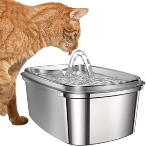 olarhike cat water fountain stainless steel, 61oz/1.8l dog water bowl dispenser automatic pet water fountain with quiet pump, dishwasher safe design & adjustable water flow for cats, dogs