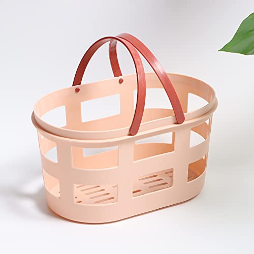 KUNZHAN Portable Shower Caddy Basket,Tote Plastic Organizer Storage Baskets with Handles,Shower Caddy Bins Organizer for College Dorm,Bathroom and Kitchen (light pink)