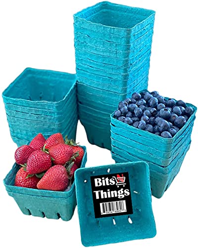 Bits N Things [40 Pack Pint Green Molded Pulp Fiber Berry Basket Produce Vented Container for Fruit and Vegetable