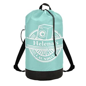 personalized teal laundry bag backpack custom dirty clothes organizer with strap and handles washable for college dorm room essentials for girls