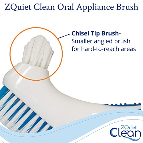 ZQuiet Clean Denture Brush for Dental Devices (Mouth Guard, Retainer, Mouthpiece, False Teeth), Multi-Layered Bristles, No-Slip Ergonomic Handle Dental Appliance Cleaning Brush Tooth Brush, White/Blue