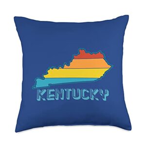 state of kentucky merch souvenir & gifts co. 70s 80s retro bluegrass state outline louisville kentucky throw pillow, 18x18, multicolor
